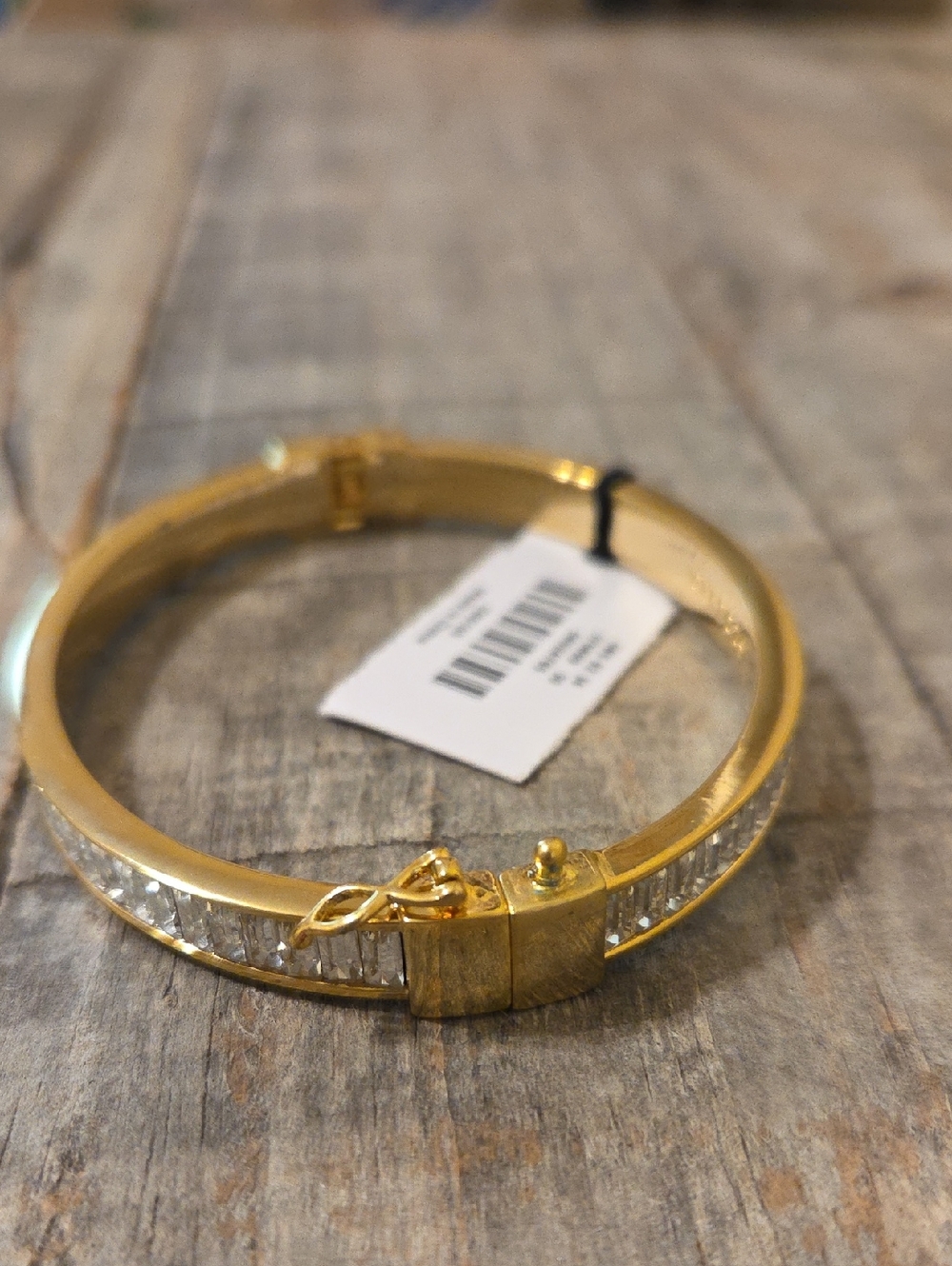 NWT Talbots Gold & Silver Tone Classy Crystal Hinged Baguette Bangle Bracelet - Picture 3 of 8